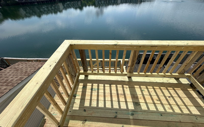 Wooden deck by water