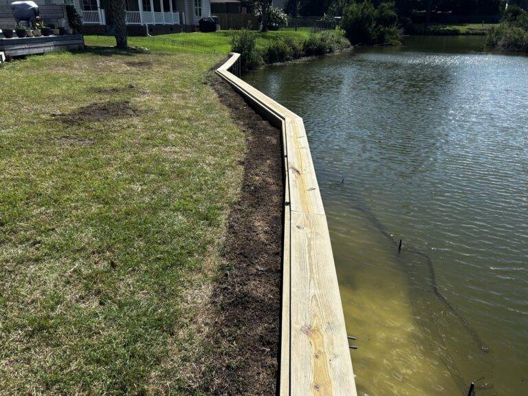 New lumber pond wall along a Lowcountry pond